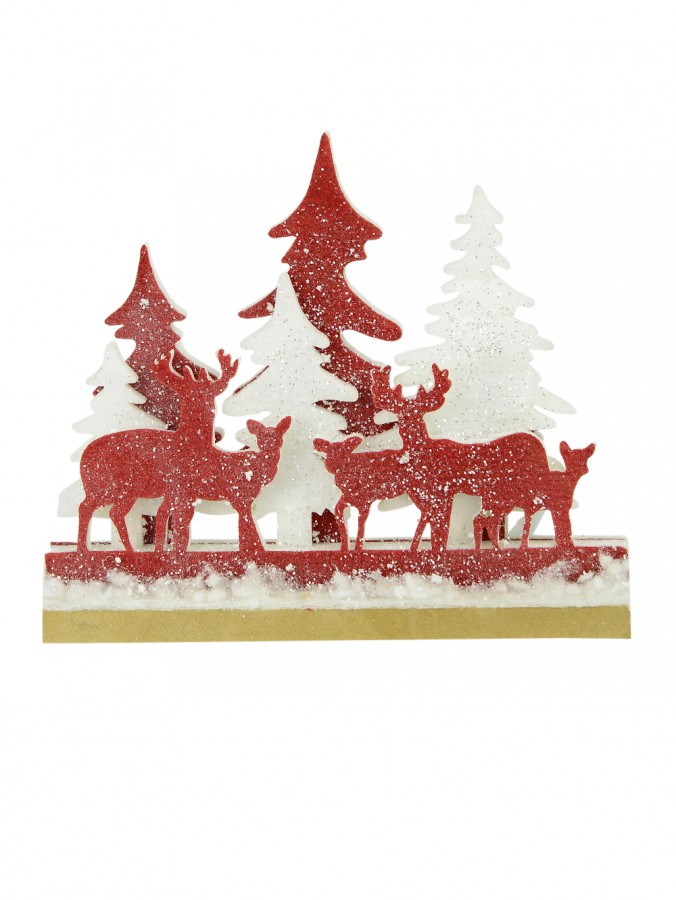 Dacron Reindeer & Forest Scene Ornament - 26cm