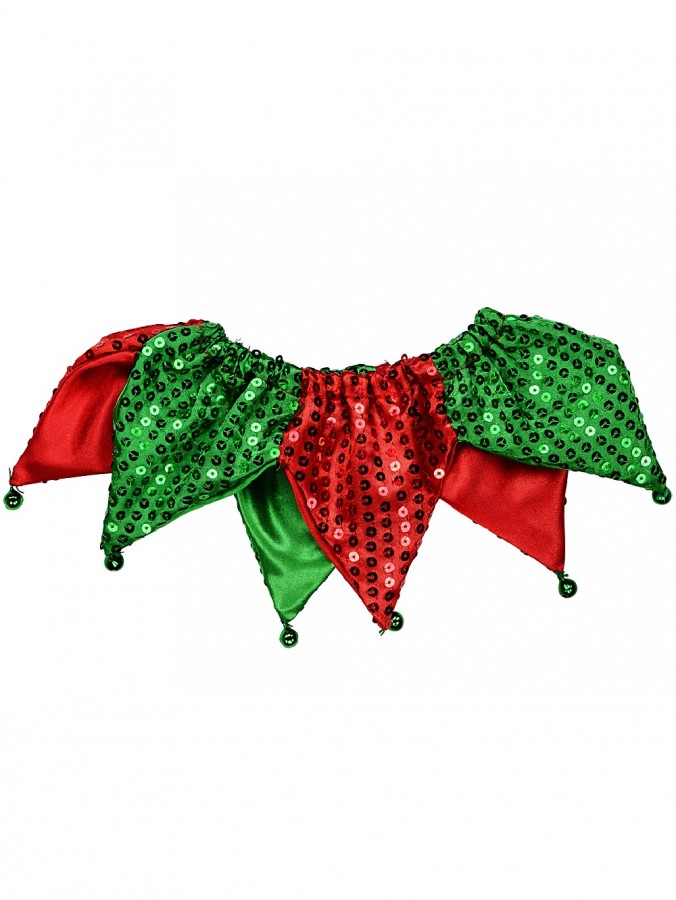 Red & Green Dog Jester Collar With Sequins & Bells Christmas Costume