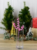36cm Shiny Pink Layered Sequins Curly Ribbon Spray Long Christmas Stem