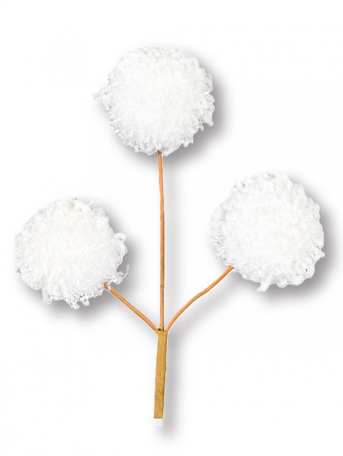 White Pom Pom Snowballs Decorative Christmas Spray Clip Pick - 12cm Wide