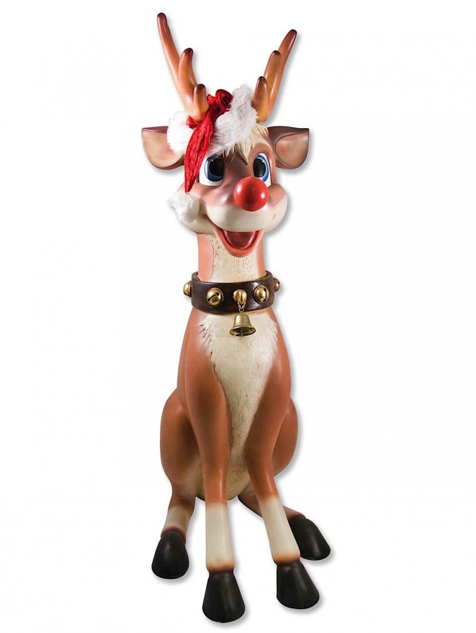Cute Sitting Resin Reindeer Life Size Christmas Decoration Ornament - 1.1m