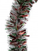 Red, Green & Silver Thick & Thin Pine Needle 6ply Christmas Tinsel Garland - 2m