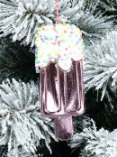 12cm Shiny Pink Popsicle With Frosting & Sprinkles Christmas Tree Ornament