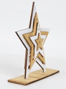 White & Natural Wooden Five Point Star Table Top Ornament - 20cm