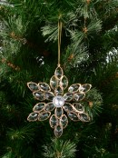 Champagne Star Snowflake Encrusted Diamante Hanging Ornament - 14cm
