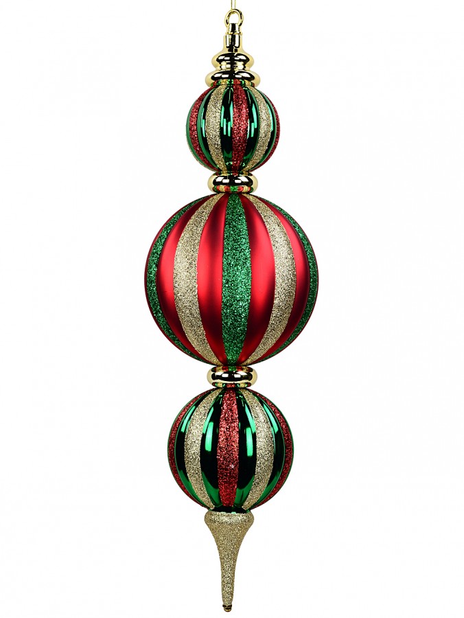 Red Green & Gold Heritage Stripe Multi Ball Large Display Finial | 59cm