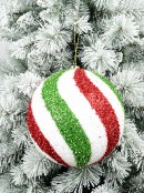 25cm Red, White & Green Swirl Pattern Tinsel Fleck Large Display Bauble