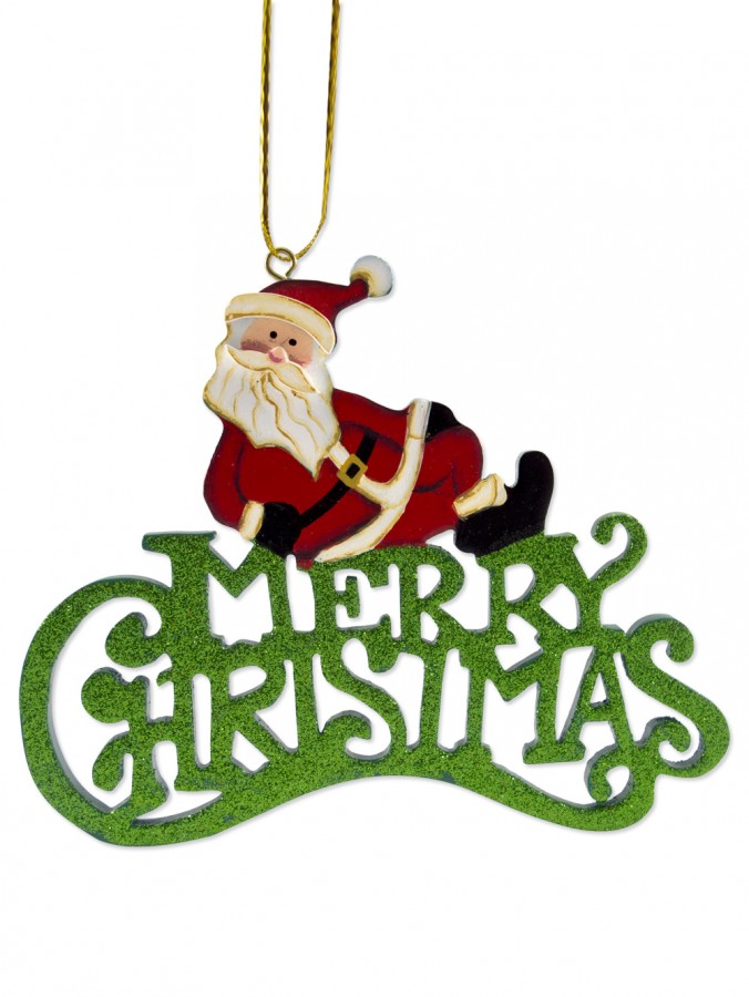 Santa On Merry Christmas Message Hanging Ornament - 13cm