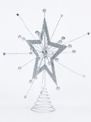 Silver Glittered 3D Star Burst With Diamantes Tree Topper Decoration - 43cm