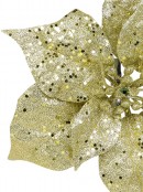 Champagne Gold Glittered Poinsettia Decorative Christmas Flower Pick - 17cm