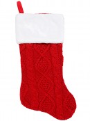 48cm Red Twisted & Trellis Cable Stitch Pattern Look Stocking With White Cuff