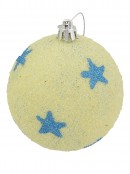 Sand Like Texture Baubles Decorated With Turquoise Stars - 4 x 75mm