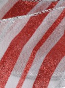 Candy Stripe Red & Silver Pattern On White Sheer Wide Cut Craft Ribbon - 3m