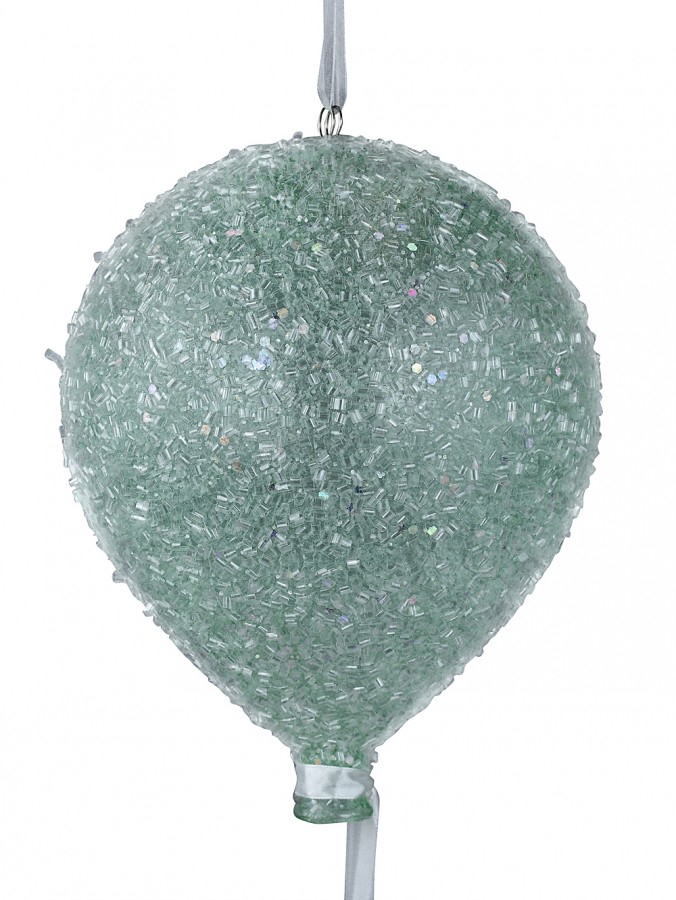 15cm Pastel Green Sugar Balloon Christmas Bauble With White Ribbon