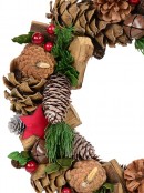 Natural Christmas Wreath With Pine Cones, Stars, Wood Chunks & Bells - 31cm