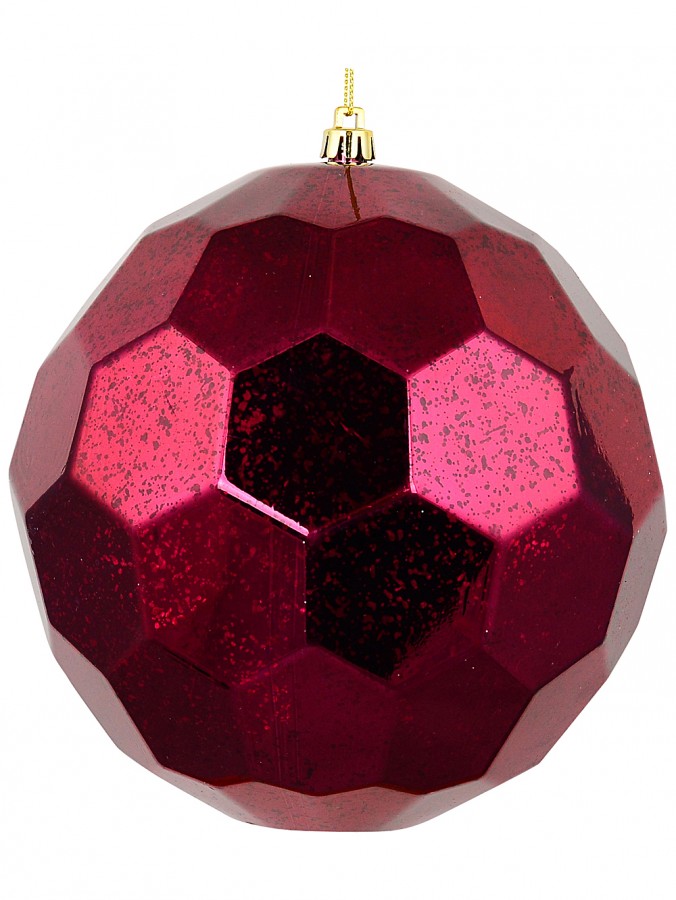 Faceted Hexagon Mercury Red Geometric Ball Bauble | 15cm