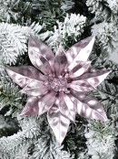 Matte Pink Moulded PVC Poinsettia Decorative Christmas Flower Pick - 16cm