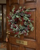 55cm Boxwood & Red Berry Christmas Vine Wreath | Snow Tipped Pine Cones