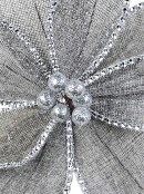 30cm Grey Mesh With Silver Decor Poinsettia Flower Christmas Tree Clip Pick