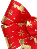 25cm Red Felt Christmas Bow With Metallic Gold Deer & Snowflake Print