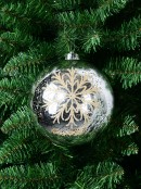 15cm Shiny Silver Mercury Finish Ball Bauble With Glitter Snowflakes