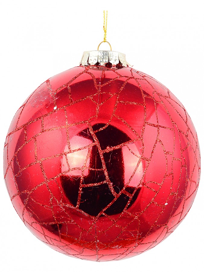 Classic Crimson Red Grand Crackle Mosaic Bauble | 12cm
