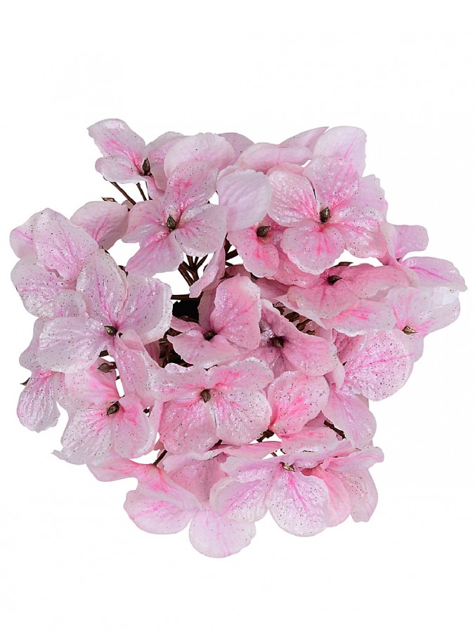 Pink Hydrangea Floret Cluster With Silver Glitter Christmas Clip Pick - 18cm Wide