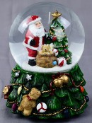 Santa, Tree & Gifts With Music & Lights Waterball Snow Globe Ornament - 14cm