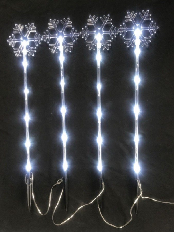 Cool White LED Snowflake On A Pole Christmas Garden Path Lights - 4 x 49cm