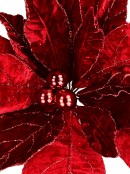 Giant Red Velour Poinsettia Flower With Glitter Christmas Clip Pick - 55cm Wide