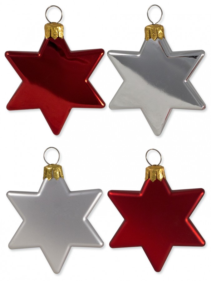 Red & Silver Metallic & Matte Star Decorations - 20 x 65mm