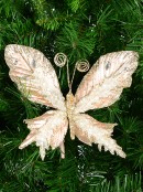 Rose Gold Butterfly With Sheer Wings Decorative Christmas Critter Pick - 24cm