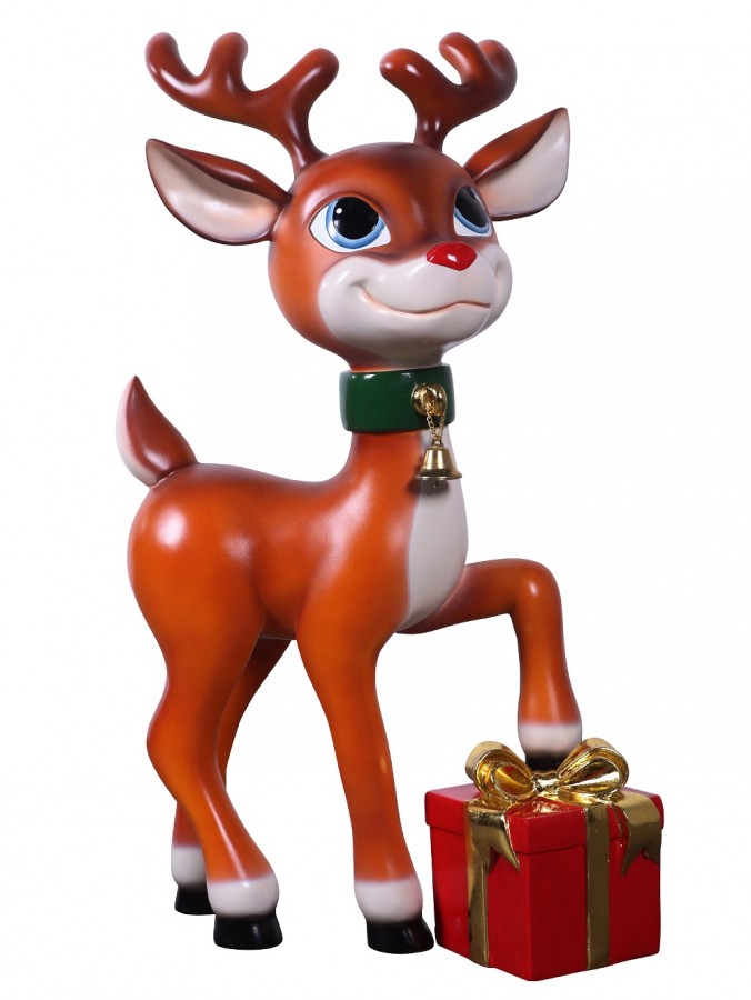 Cute Resin Reindeer Calf With Christmas Gift Life Size Decor Ornament - 89cm