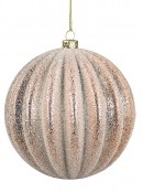 Rose Gold Ridge Textured Christmas Bauble Decorations With Glitter - 2 x 10cm