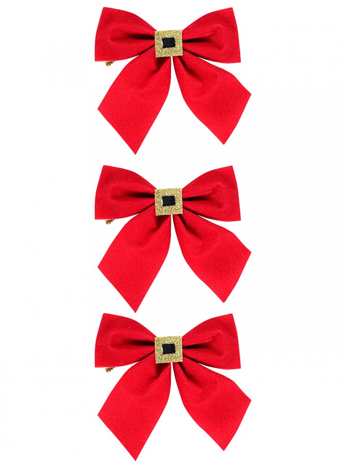 Red Felt Christmas Bows Decorated With Gold Santa Belt Buckle - 3 x 13cm