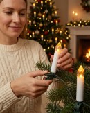 50 Warm White LED Static Flame White Christmas Candles With Clips | 4m