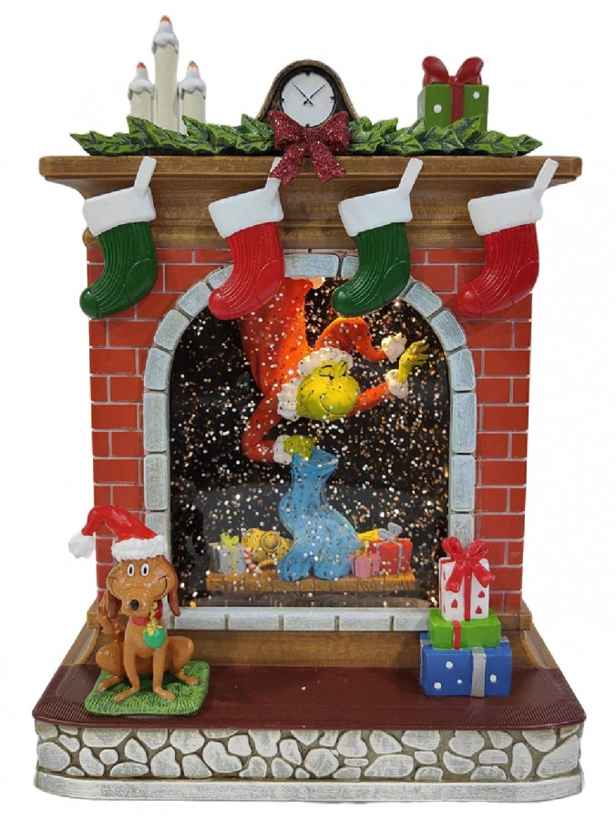 Dr. Seuss Grinch Fireplace Large LED Christmas Snow Globe Lantern | 25cm