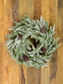 Lightly Flocked Two Needle  Pine Wreath With Pine Cones & 120 Tips - 50cm