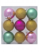 Pink, Peppermint, Fuchsia & Dark Gold Baubles In Assorted Styles - 9 x 60mm 