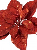 Red Sequin & Glitter Poinsettia Decorative Pick - 26cm