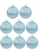 Blue With Silver Silk Thread Christmas Bauble Decorations - 8 x 75mm