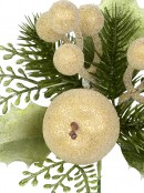 Gold Glitter Apple & Berry With Apple Green Leaves Christmas Floral Pick - 20cm