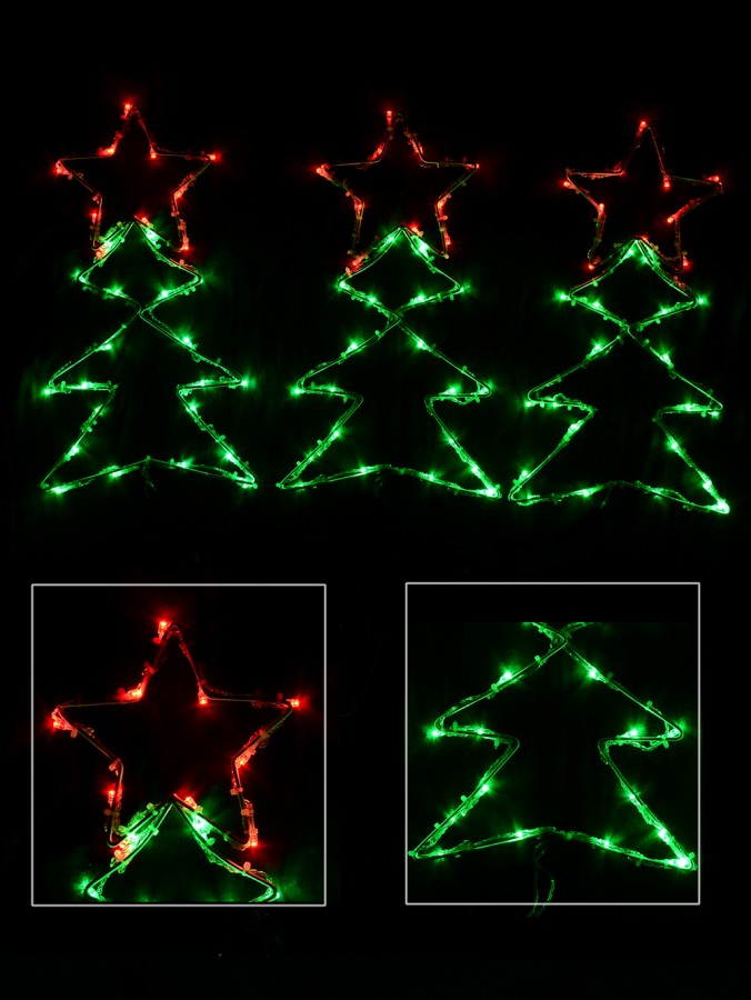 Christmas Tree Shape With Stars LED String Light Silhouettes - 3 x 39cm