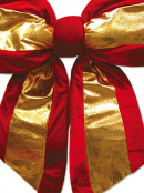 Large Red Velvet Bow With Shiny Gold Stripe Display Decoration - 45cm