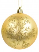 Encrusted & Snowflake Design Soft Gold Baubles - 4 x 80mm