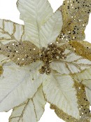 25cm Gold Poinsettia Flower With Gold Glitter Detail Christmas Tree Clip Pick