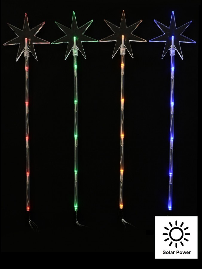 Multi Colour LED North Star Solar Powered Christmas Path Lights - 4 x 48cm