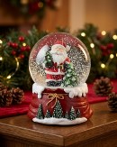 14cm Santa & Pine Trees Wind Up Musical Waterball Snow Globe