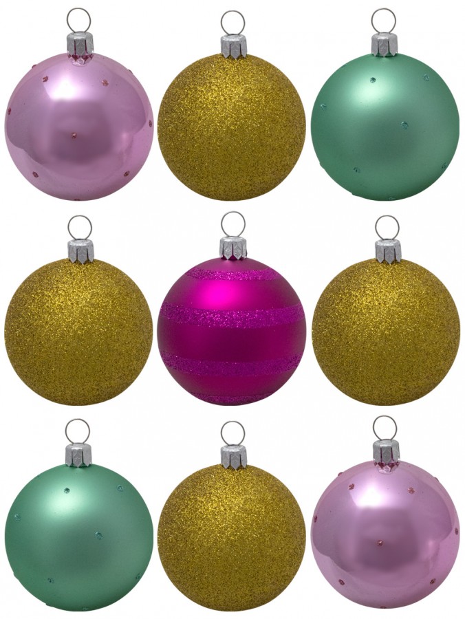 Pink, Peppermint, Fuchsia & Dark Gold Baubles In Assorted Styles - 9 x 60mm 
