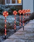 6x LED Christmas Lollipop Path Lights - Red & White Candy Swirl Stakes | 50cm